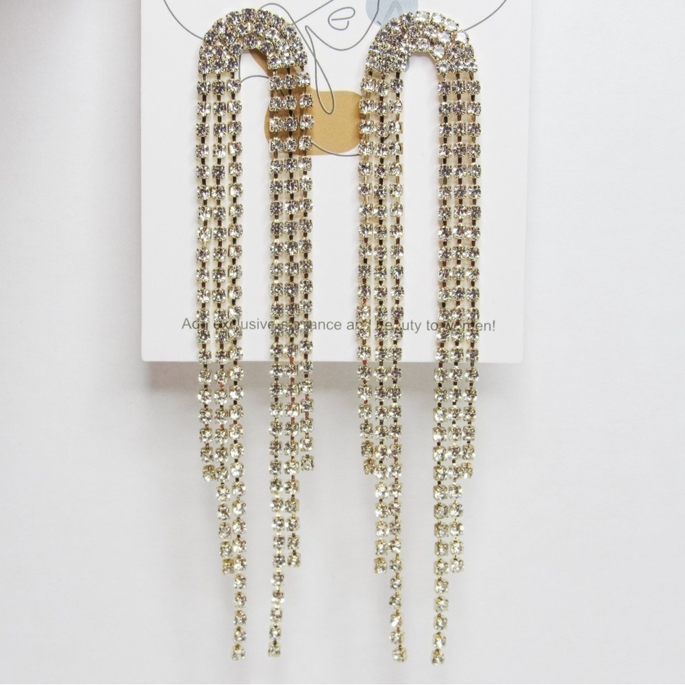 Silver Jeweled Tassel Dangle Earrings - Party, New Years, Birthday, Night Out